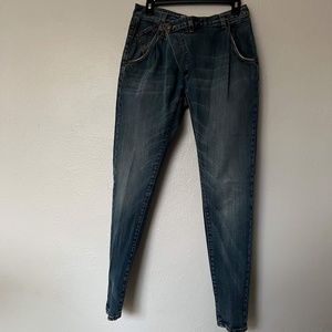 R13 CrossOver Asymmetric Denim Slouchy Stretch Jeans